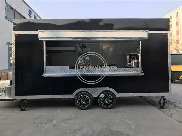 Promotion 5M Black Food Truck Mobile Outdoor Street Kitchen Food Cart Fast Customized Ice Cream Trailer for Sale