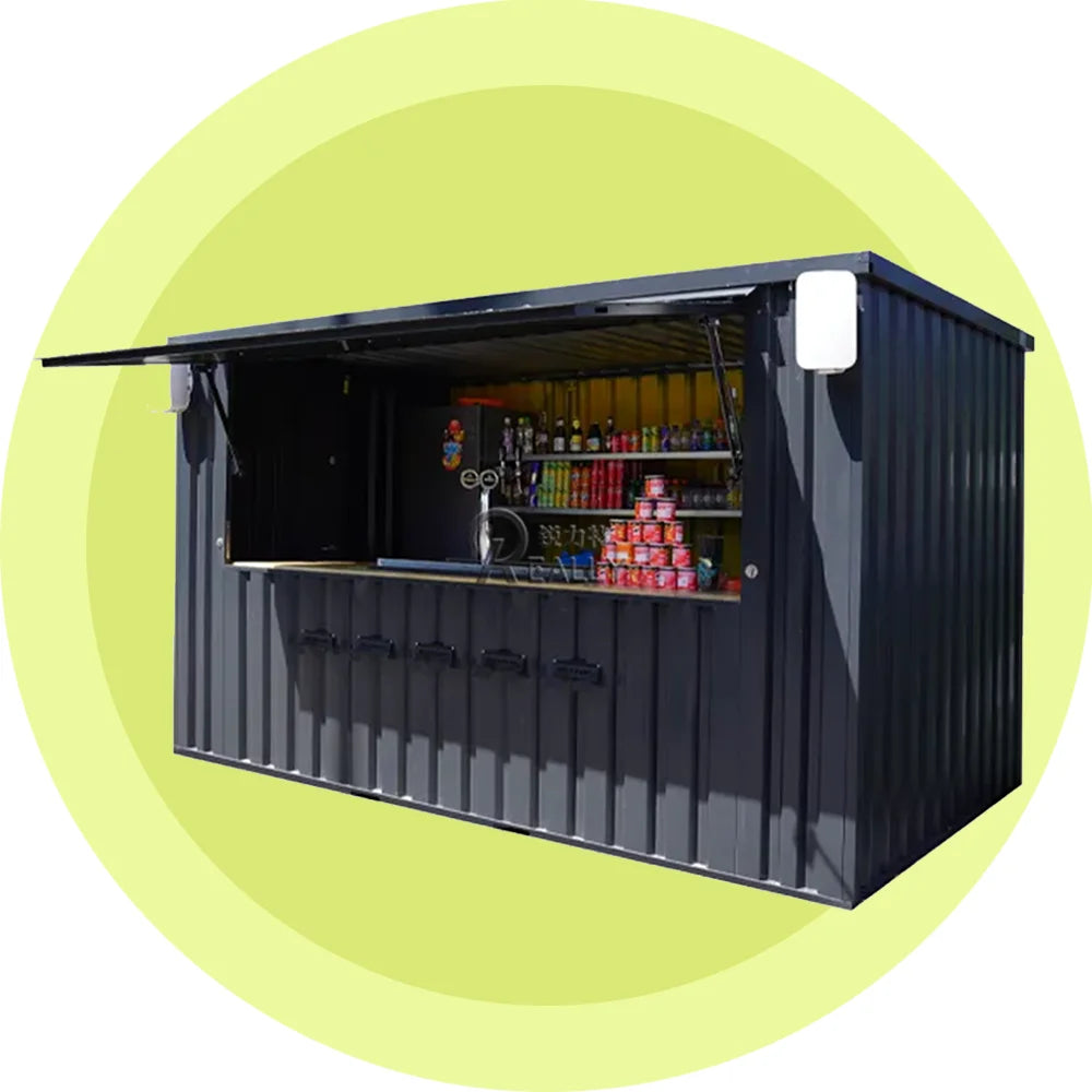 Contenedor de envío modular prefabricado personalizado para cafetería, bar, oficina, casa con estructura de acero ligera