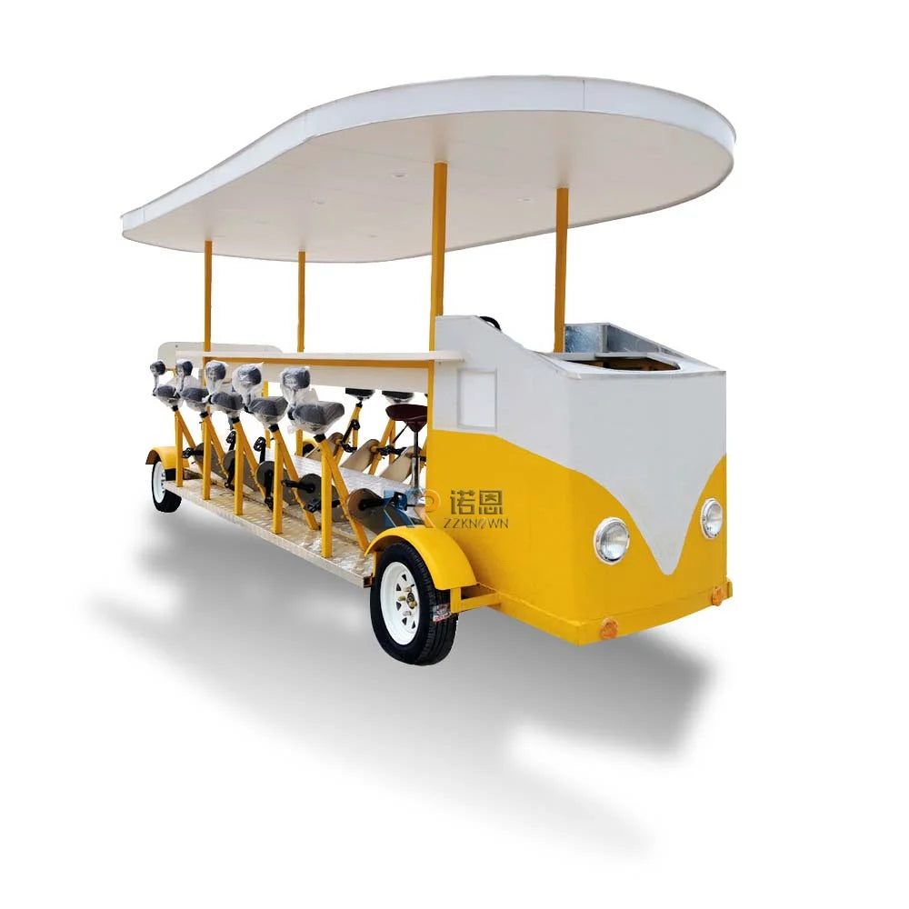 13-15 Persons Four Wheel Pedal Electric Mobile Beer Bike Cart Sightseeing Bus Car For Sale