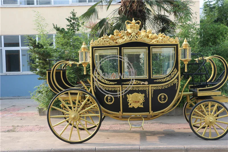 2022 Black Color Royal Horse Carriage Luxury Wedding Horse Cart Attraction Exhibition Horse Carriage