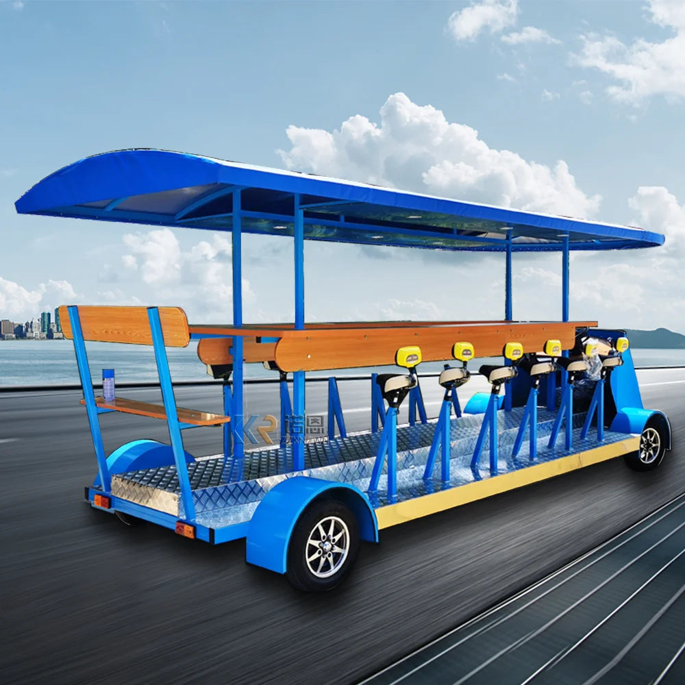 2023 New Food Shop Retail 10 Seater Electric Sightseeing Pedal Pub Car Party Beer Bikes