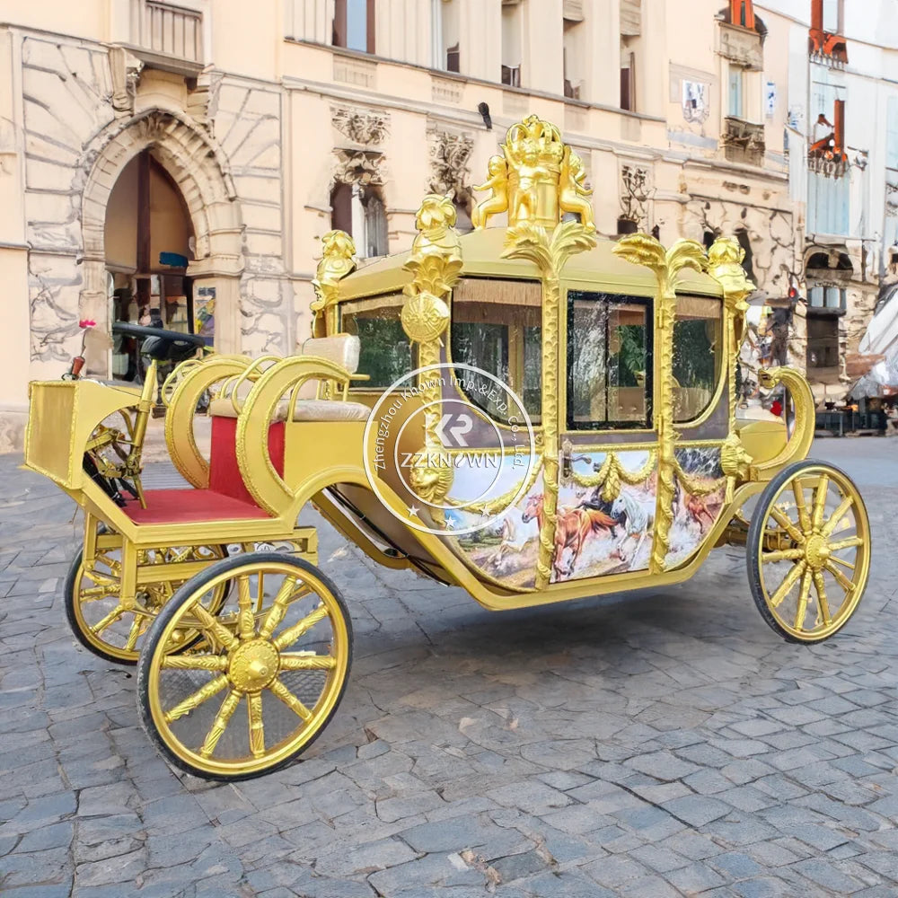 Carruajes de caballos de lujo eléctricos de princesa dorada para bodas a la venta