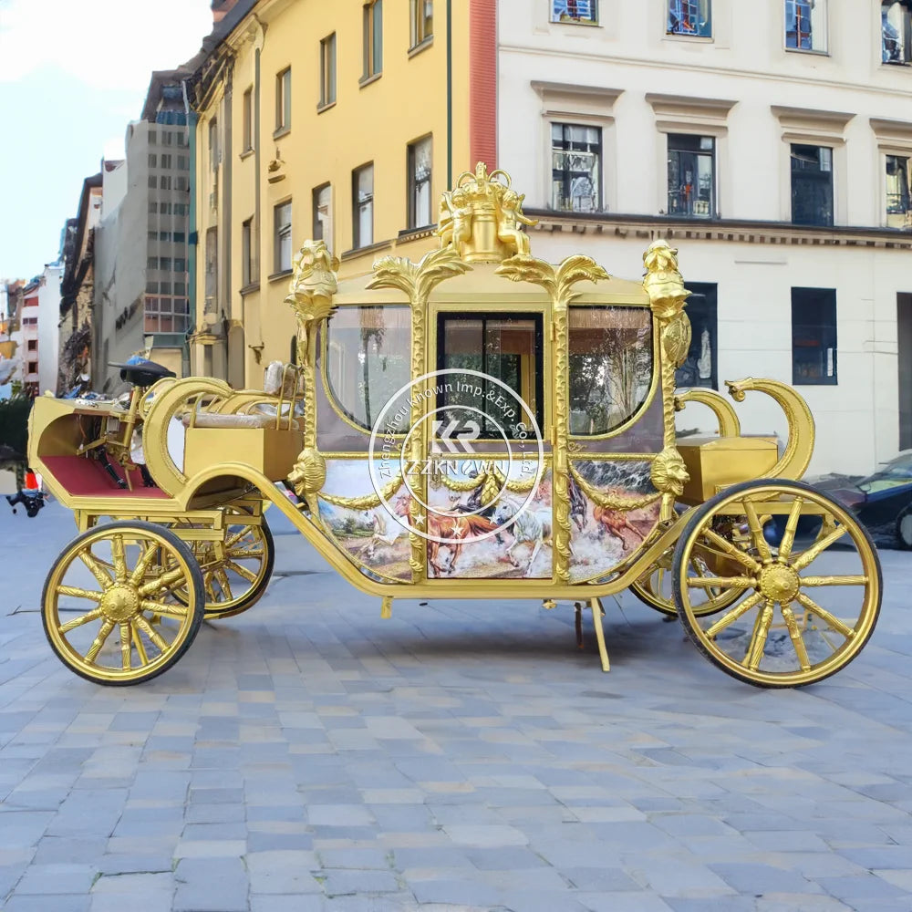 Carruajes de caballos de lujo eléctricos de princesa dorada para bodas a la venta