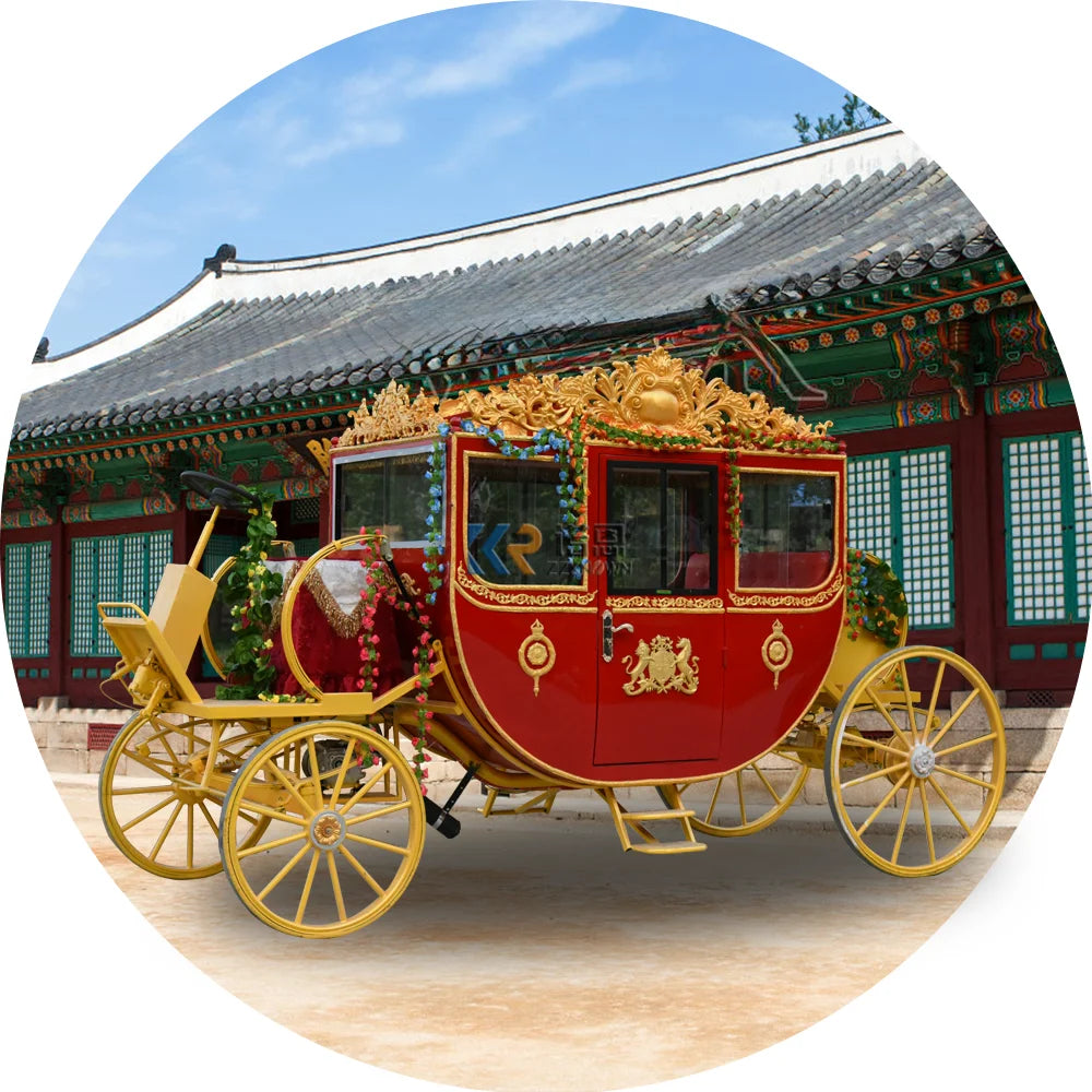 Royal Black Gold Horse Carriage Luxurious Wedding Horse-drawn Carriage For Christmas English Style Princess Horse Buggy