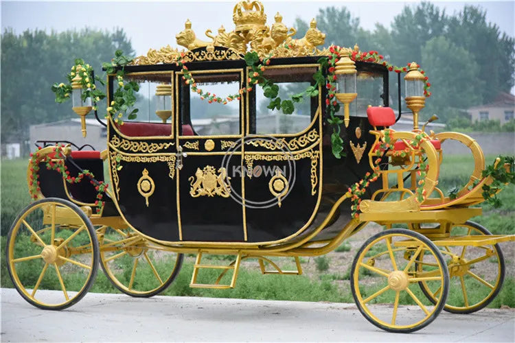 Pousse-pousse électrique OEM de type royal, calèche de luxe tirée par des chevaux, remorque touristique pour voyage de mariage de princesse