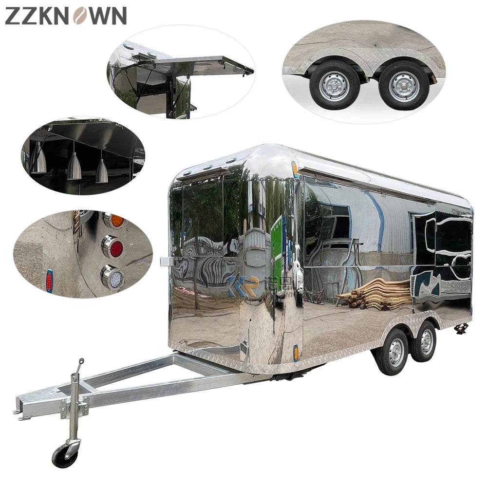 Stainless Steel Food Trailer With DOT CE Certification Mobile Fast Food Trailer Pizza Hotdog Customization Outdoor Food Cart