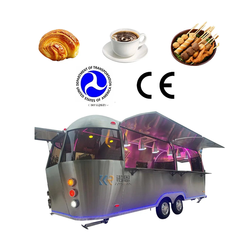 Fast Food Trailer Street Restaurant Stainless Steel Mobile Food Truck For Sale With Kitchen