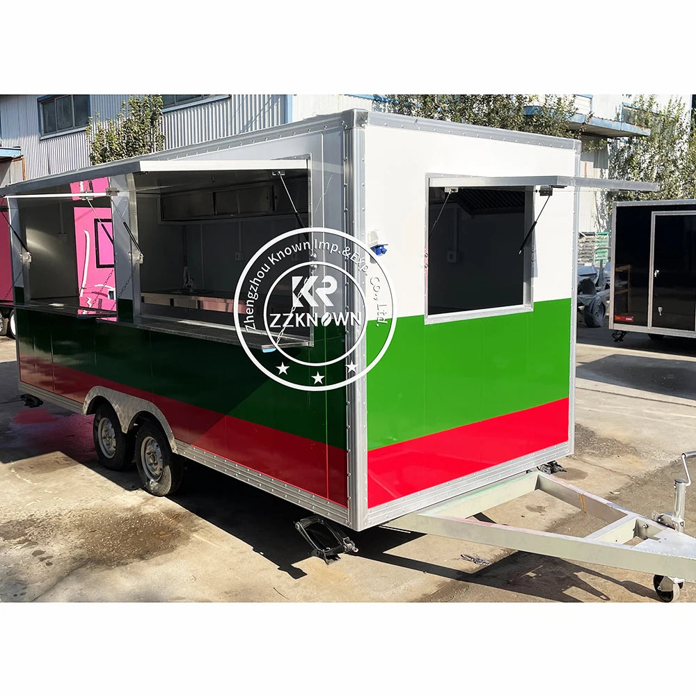 Customized Outdoor Street Kitchen Truck Moving Food Trailer Kiosk Mobile Square Fast Food Cart Hot Dog Restaurant Trailer