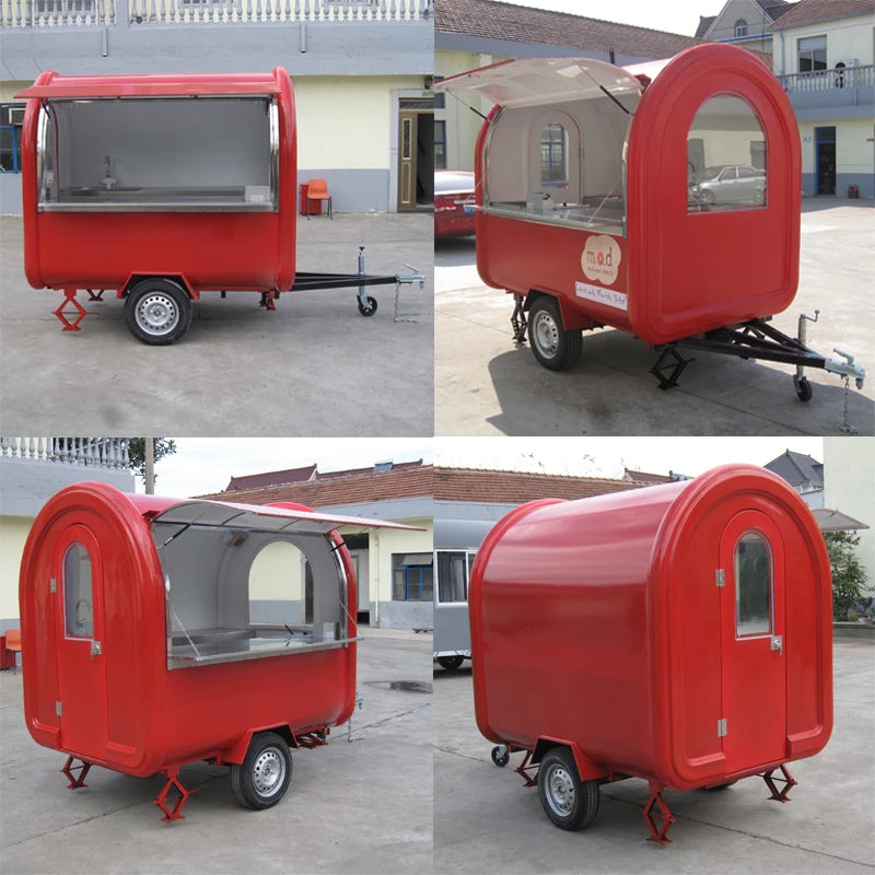 2023 2.2m Length Snack Food Truck Trailer Street Mobile Kitchen Hot Dog Ice Cream Coffee Cart For Sale Catering Equipment Van