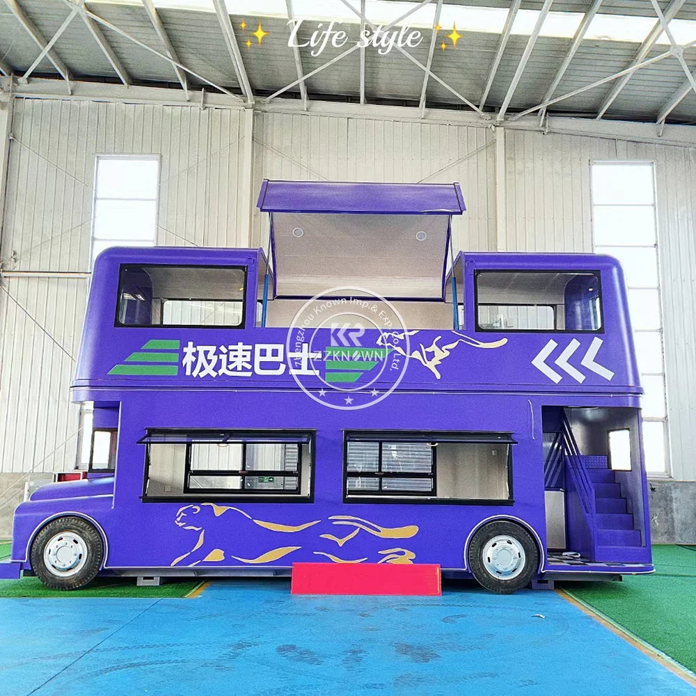 2024 Expandable Mobile Electric Food Truck Trailer Foldable With Staircase 2 Floors Fully Equipped Pizza Food Truck