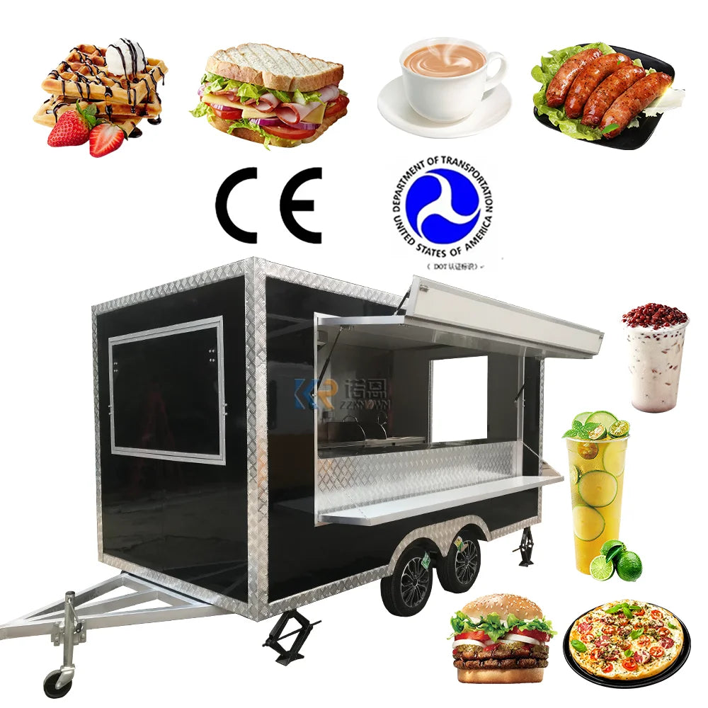 Remolque de comida para café con concesión móvil, carrito de helados y hot dogs totalmente equipado, quiosco de comida, remolque con equipo de cocina completo