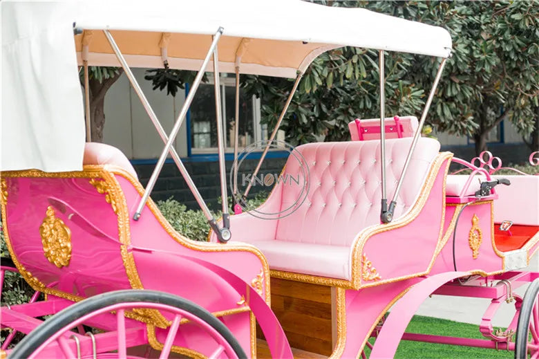 2022 Pink Color Sightseeing Carriage Europe Royal Wedding Horse Cart Luxury Exhibition Carriage for Sale