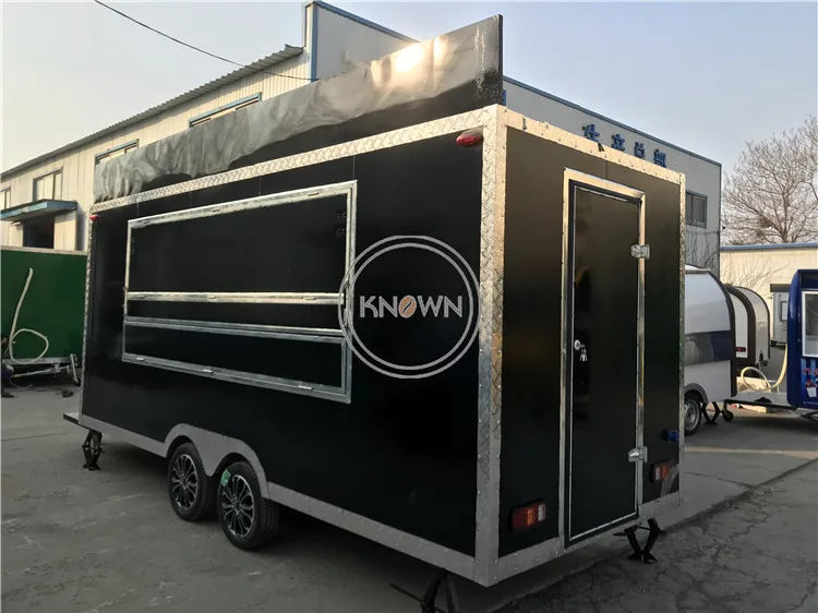 Promotion 5M Black Food Truck Mobile Outdoor Street Kitchen Food Cart Fast Customized Ice Cream Trailer for Sale