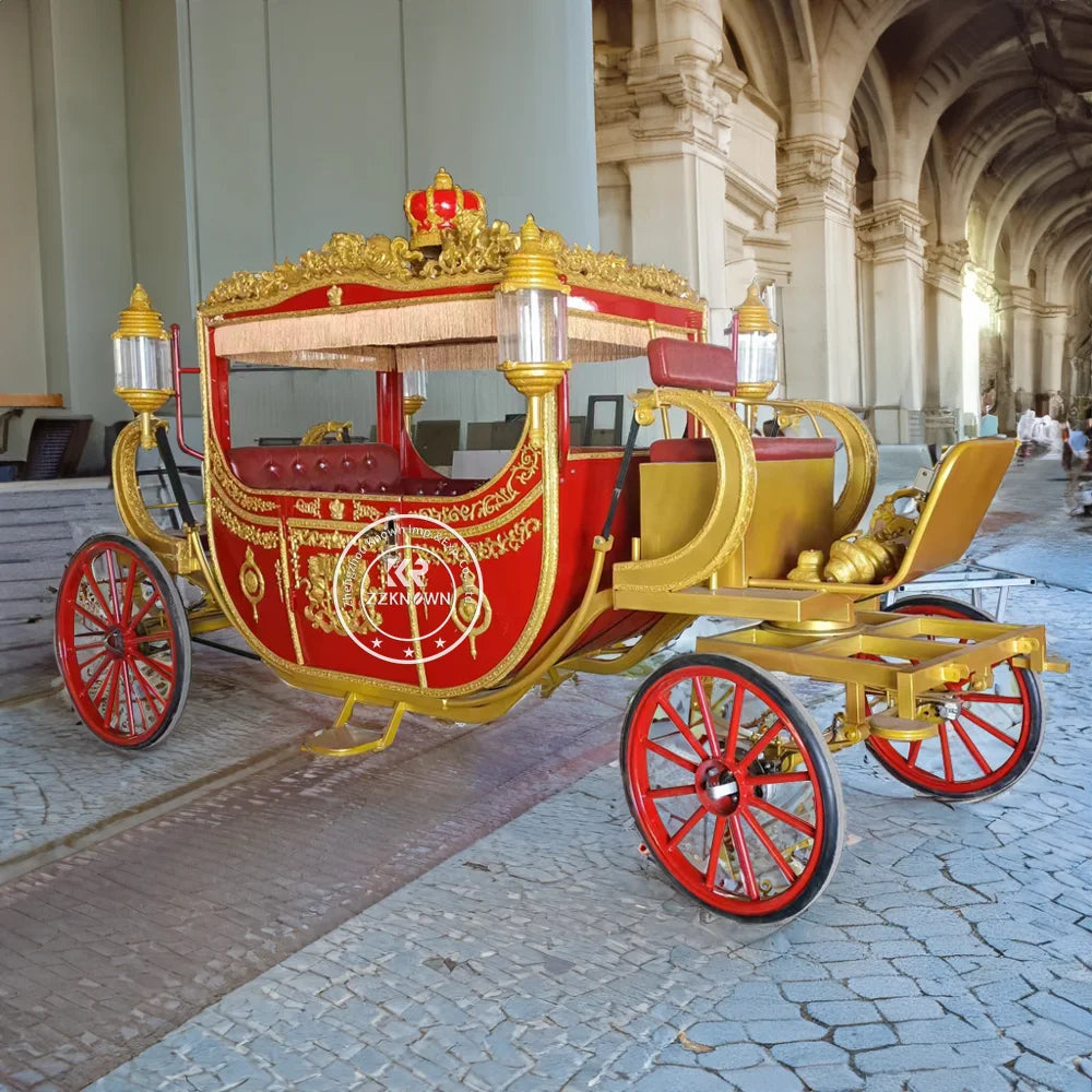 OEM Special Transportation Golden Royal Horse Drawn Carriage Manufacturer Comfortable Tourist Wedding Electric Horse Carriage