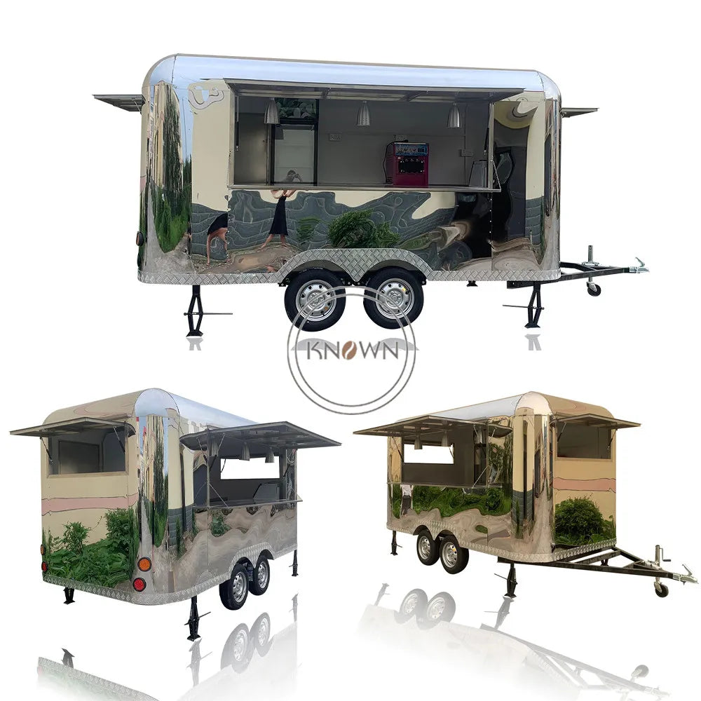 Mobile Stainless Steel Fast Food Trailer Airstream Food Cart Outdoor Street Kitchen Breakfast Vending Food Trailers