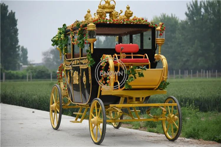 Pousse-pousse électrique OEM de type royal, calèche de luxe tirée par des chevaux, remorque touristique pour voyage de mariage de princesse