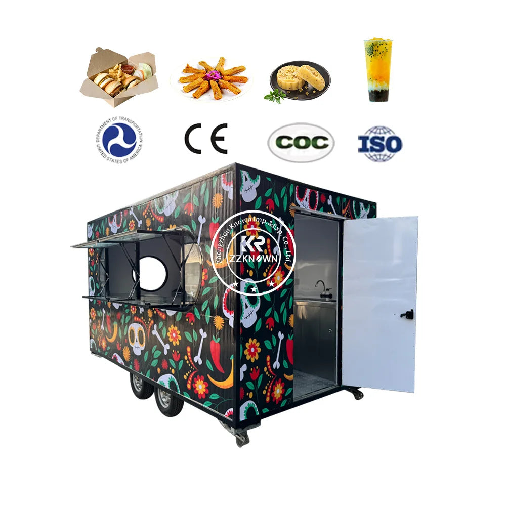 2024 Food Truck With Full Kitchen Bar Full Furnished Mobile Food Cart For Sale Mobile Kitchen Hotdog BBQ Food Trailers