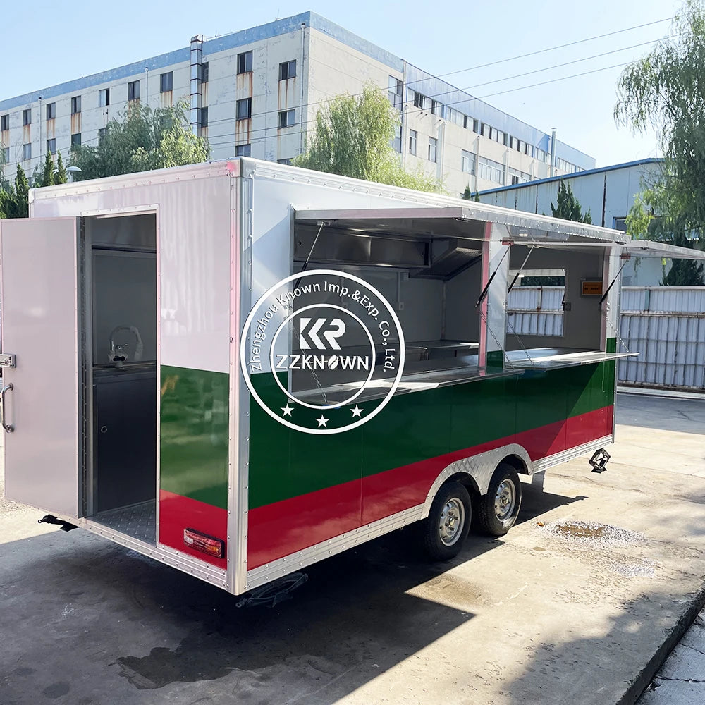 Customized Outdoor Street Kitchen Truck Moving Food Trailer Kiosk Mobile Square Fast Food Cart Hot Dog Restaurant Trailer