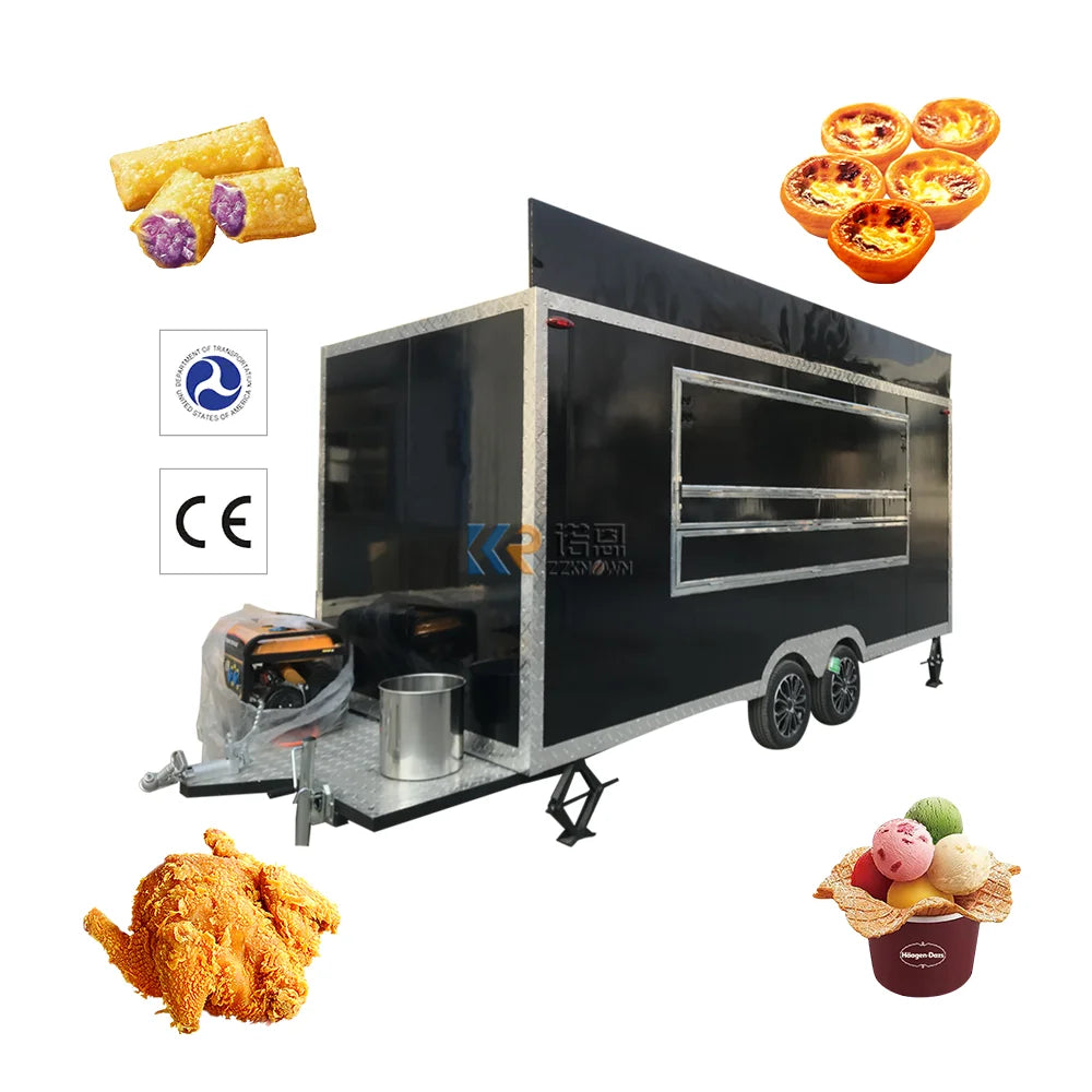 Mobile Street Food Cart Multi Functional Towable Trailer Fried Skewers Barbecue Food  Kiosk Ice Cream Coffee Truck