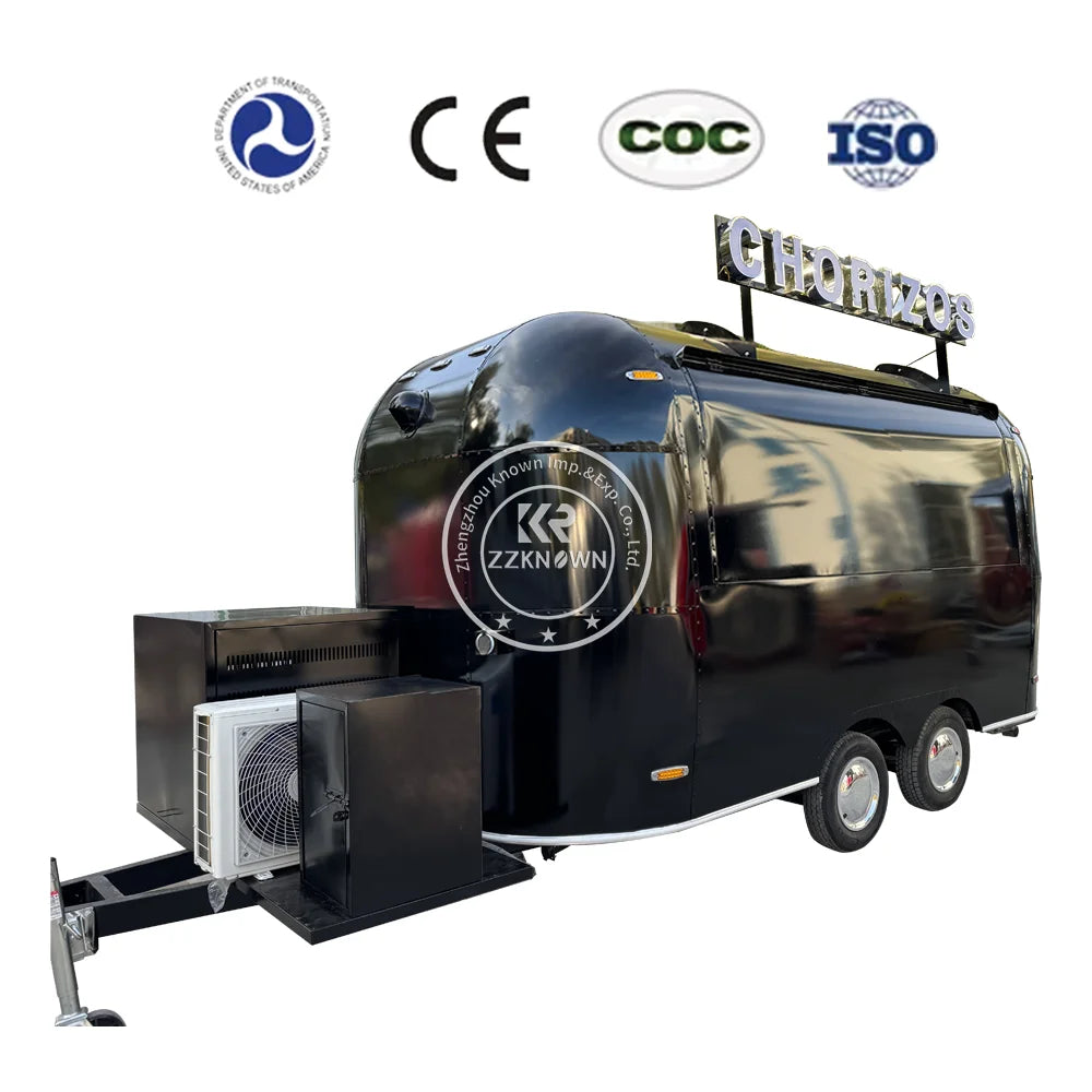 2024 Stainless Steel Airstream Mobile Fast Food Truck Remorque Mobile Food Trailers With Full Kitchen Equipment For Sale