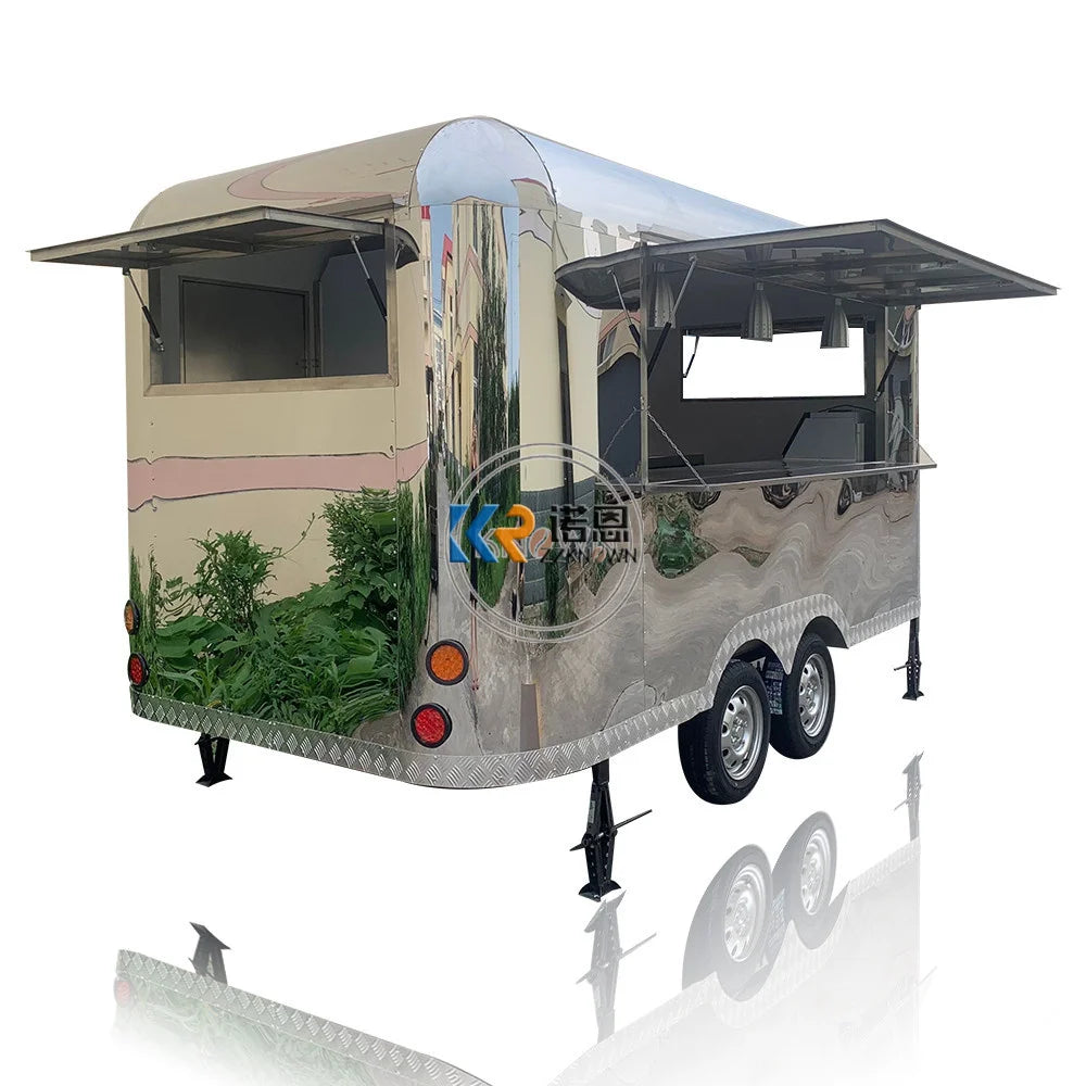 Stainless Steel Food Trailer With Kitchen Equipment Mobile Food Truck For Sale Hot Dog Pizza Coffee