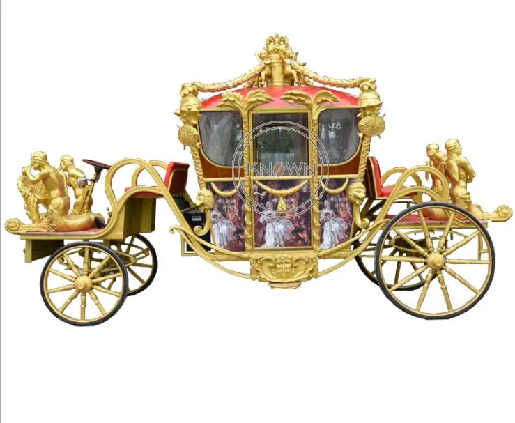 2022 Royal Sculpture Carriage  Attraction Sightseeing Horse Cart Gold Color Exhibition Carriage