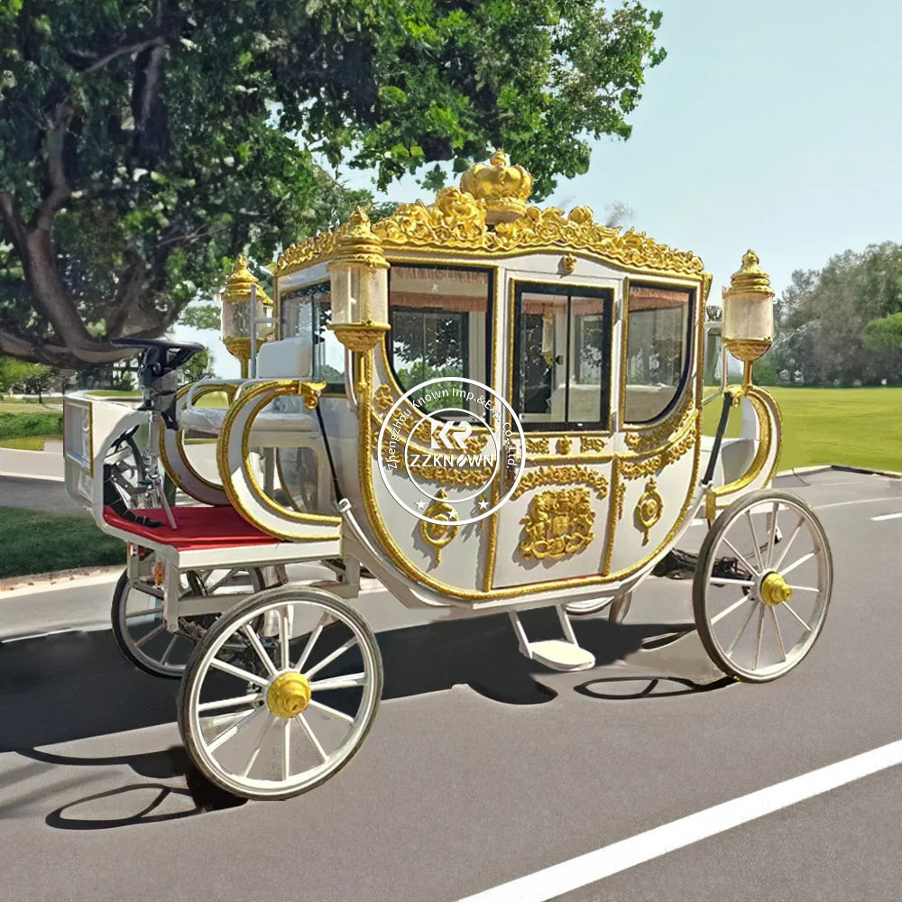 Calèche de mariage personnalisée OEM électrique blanche Cendrillon Décoration Calèche de luxe royale dorée de la reine