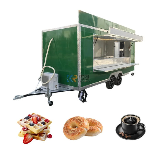 2023 Customization Multi-function Coffee Food Carts 4000mm Green Food Trailer Mobile Food Truck With VIN Custom