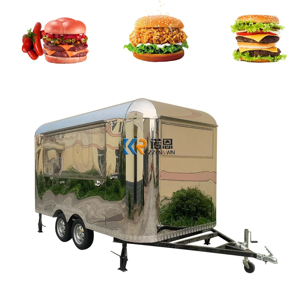 Full Stainless Steel Food Trailer With Kitchen Equipment  Air Stream Mobile Food Truck Vending Trailer