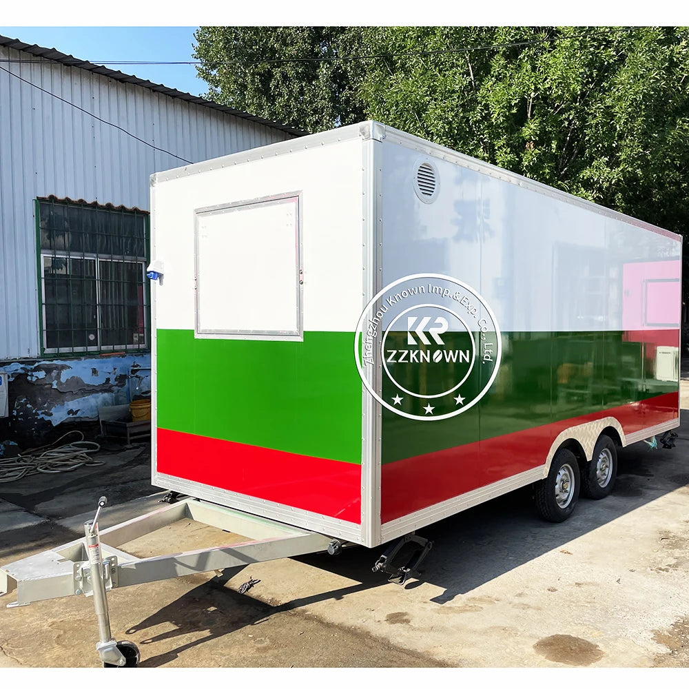 Customized Outdoor Street Kitchen Truck Moving Food Trailer Kiosk Mobile Square Fast Food Cart Hot Dog Restaurant Trailer