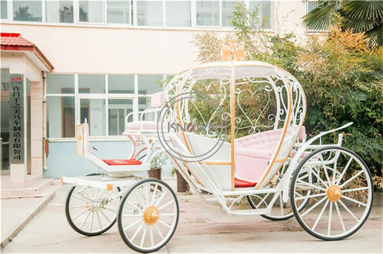 OEM Royal Christmas Metal White Cinderella Pumpkin Horse Drawn Carriage Mobile Tourist Cart for Wedding Decoration