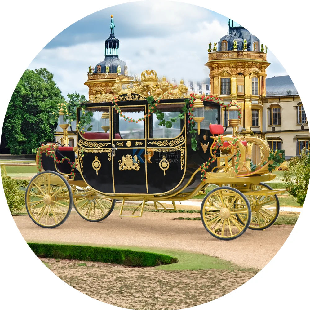 Carruaje tirado por caballos para recién casados ​​de la diosa para bodas de lujo de moda Royal Pumpkin Victoria Electric Horse Carriage