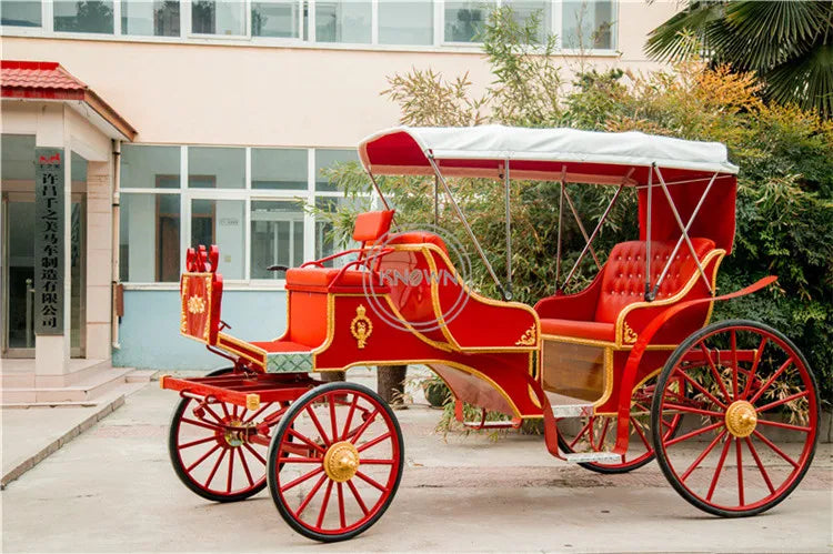 OEM Customized Four Wheel Marathon Horse Cart Carriage Trailer European Royal Family Red Sightseeing Car