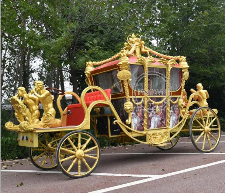 2022 Royal Sculpture Carriage  Attraction Sightseeing Horse Cart Gold Color Exhibition Carriage