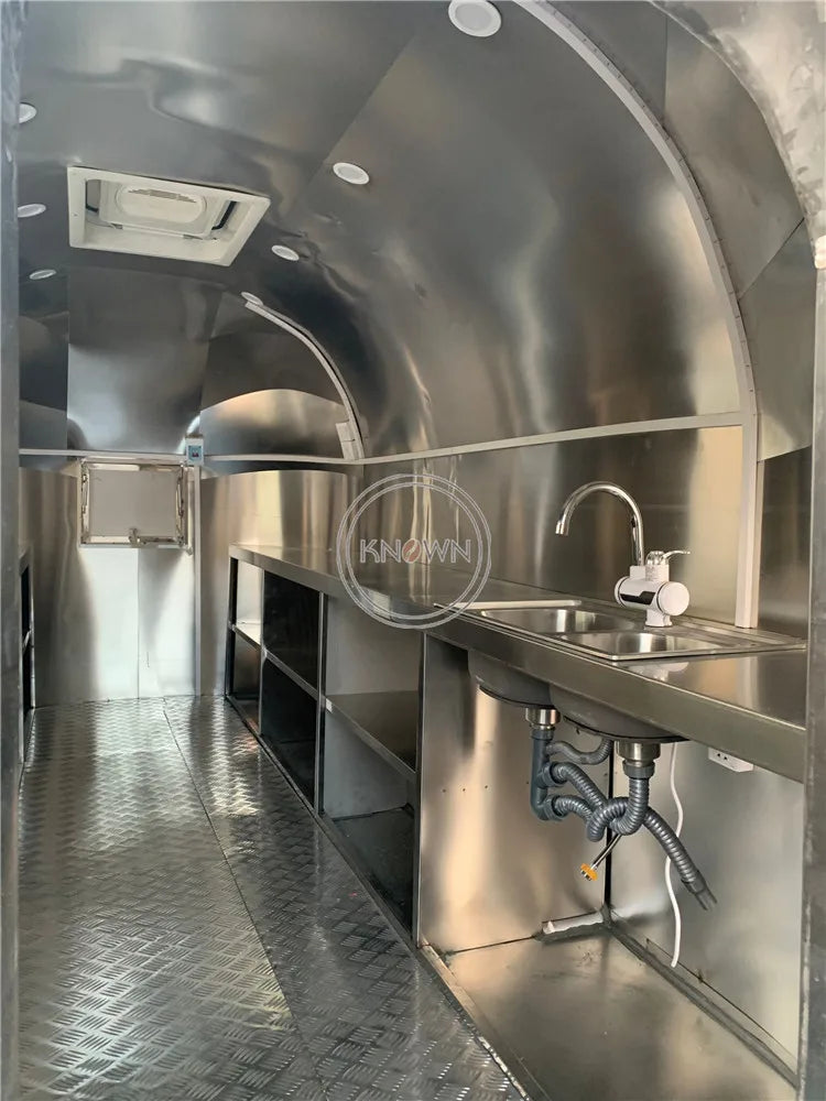 OEM Airstream Stainless Steel Hot Dog Pizza Coffee Ice Cream Vending Cart Restaurant Mobile Fast Food Trailer Truck for Sale