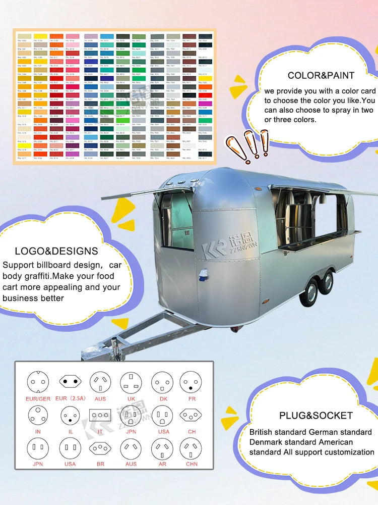 Fast Stainless Steel Food Trailer Ice Cream Cart Concession Food Trailer Mobile Air Stream Food Truck With Full Kitchen