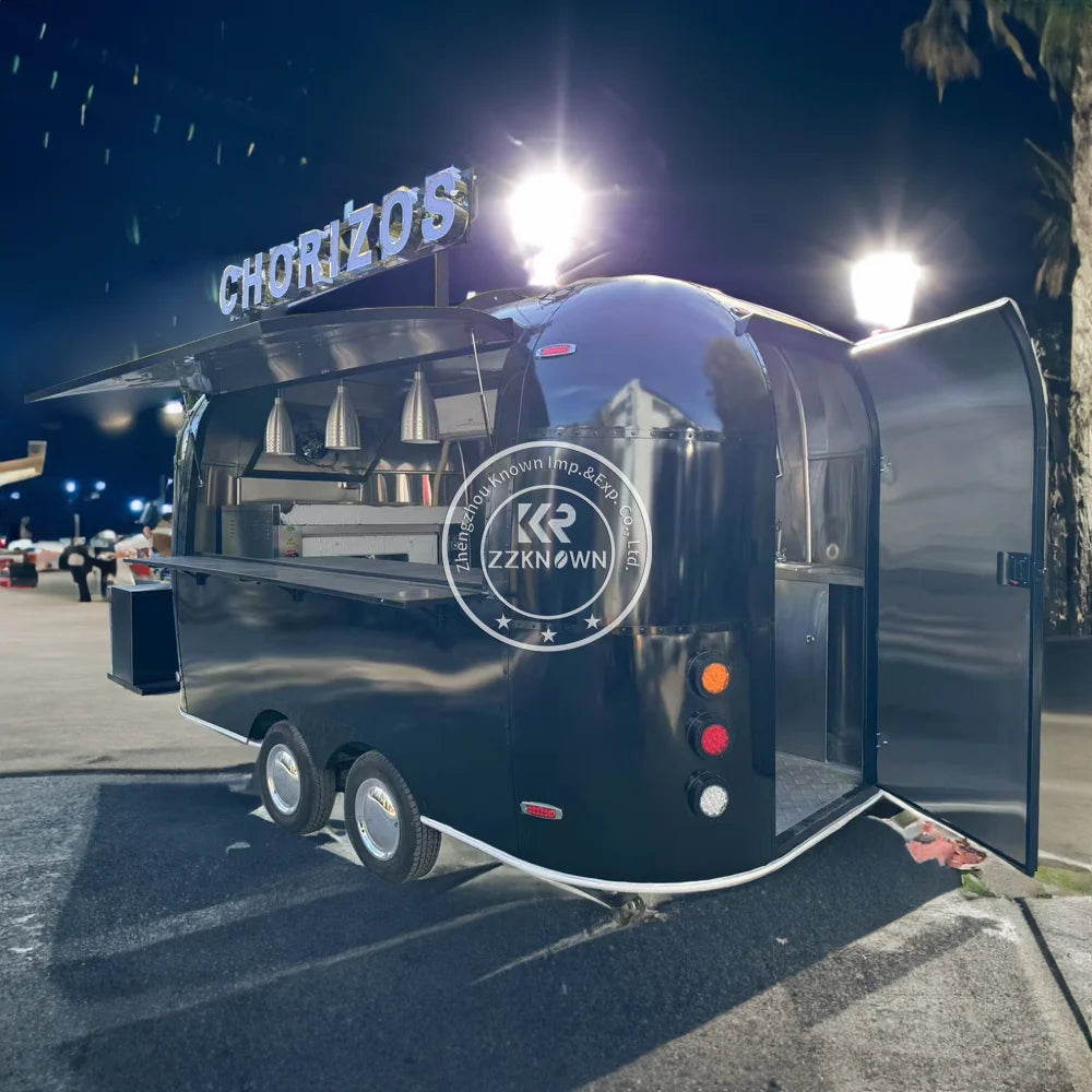 2024 China Manufacturer Stainless Steel Airstream Mobile Pizza Fast Food Truck Trailer With Full Kitchen Equipments For Sale