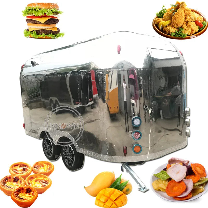 OEM Airstream Galvanized Food Trailer for Sale Fryer Chicken Griddle Mobile Food Truck Customized Breakfast Catering Kiosk