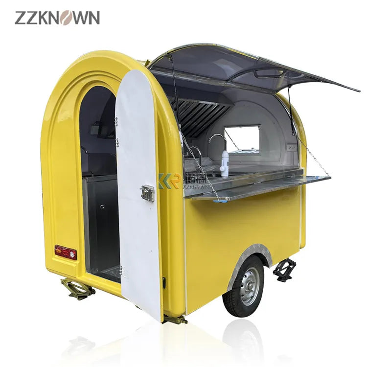 220CM Long BBQ Truck Kiosk Cart Hot Dog Coffee Vending Trailer Mobile Outdoor Street Food Caravan