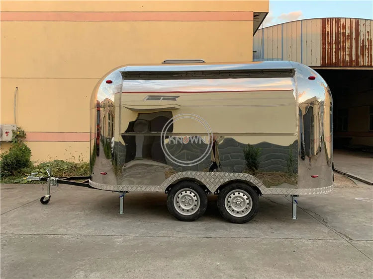 OEM Airstream Stainless Steel Hot Dog Pizza Coffee Ice Cream Vending Cart Restaurant Mobile Fast Food Trailer Truck for Sale