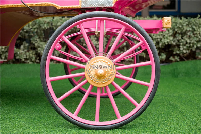 2022 Pink Color Sightseeing Carriage Europe Royal Wedding Horse Cart Luxury Exhibition Carriage for Sale