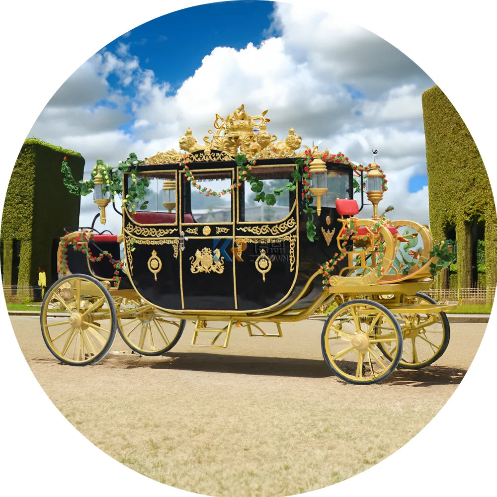 Carruaje tirado por caballos para recién casados ​​de la diosa para bodas de lujo de moda Royal Pumpkin Victoria Electric Horse Carriage