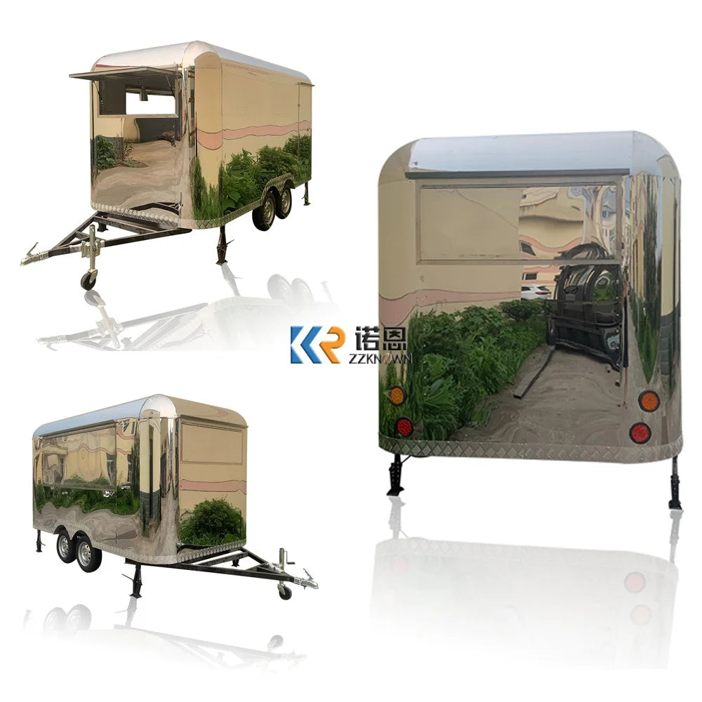 Full Stainless Steel Food Trailer With Kitchen Equipment  Air Stream Mobile Food Truck Vending Trailer