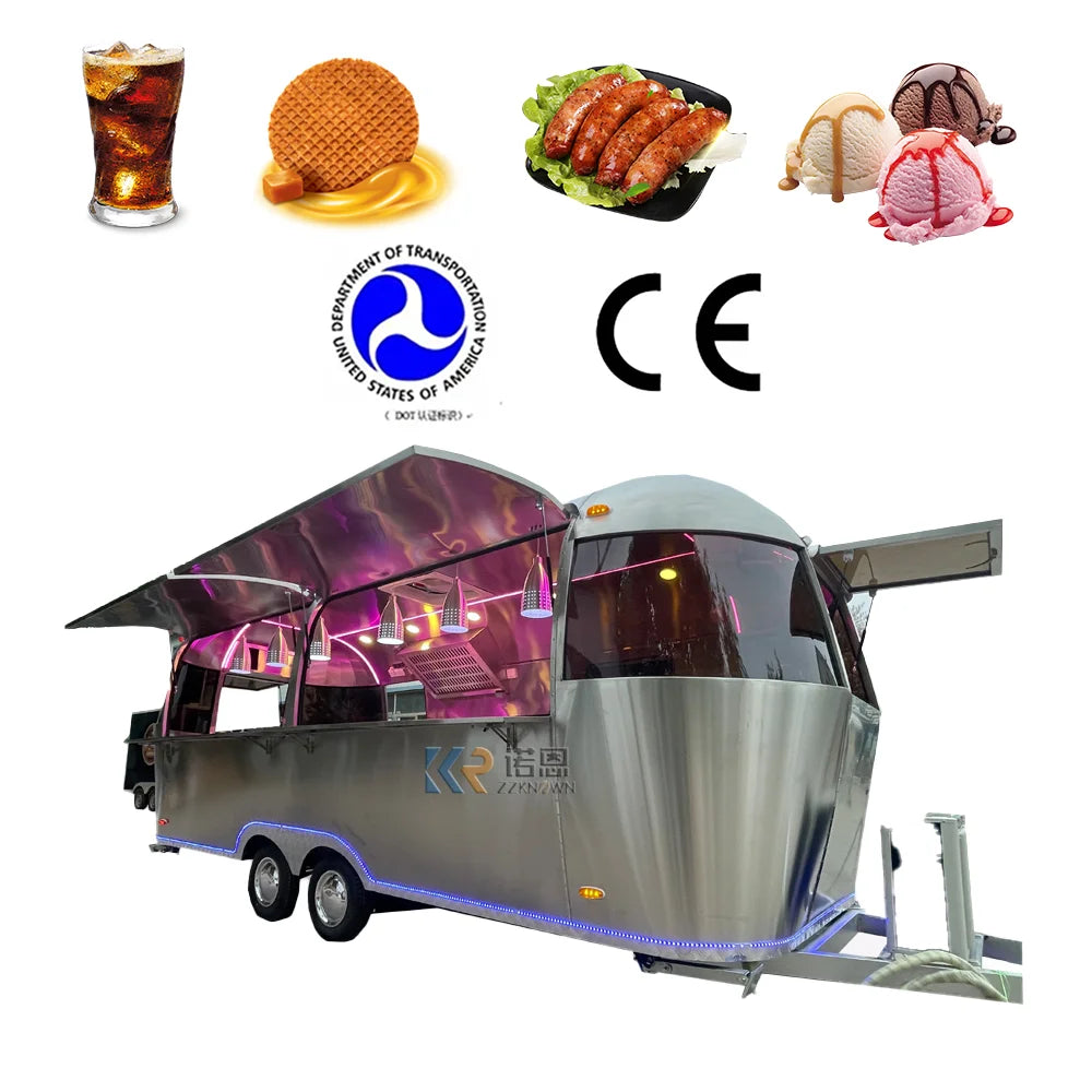 Fast Food Trailer Street Restaurant Stainless Steel Mobile Food Truck For Sale With Kitchen