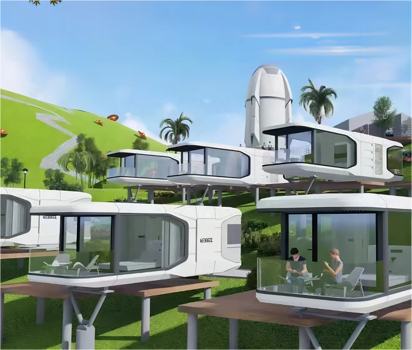 2023 Trending product multi-functional tiny cabin house prefabricate modular villa smart system mobile capsule home with balcony