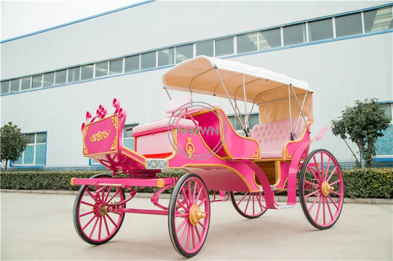 2022 Pink Color Sightseeing Carriage Europe Royal Wedding Horse Cart Luxury Exhibition Carriage for Sale