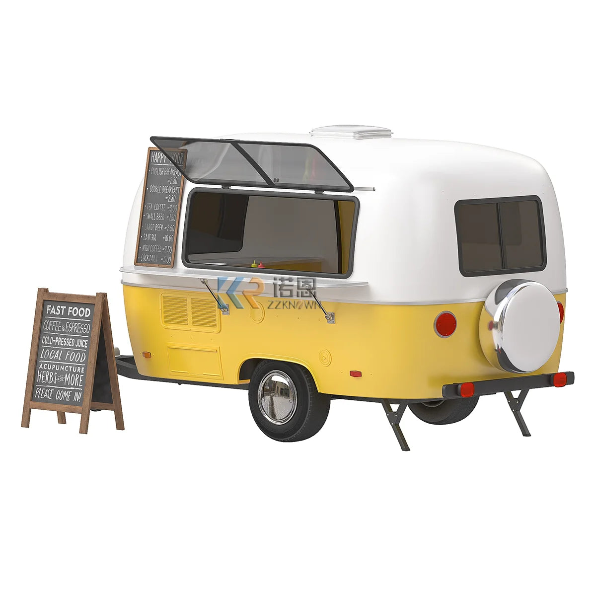 Carros de café con cocina móvil, remolque de comida rápida, carrito de comida para gofres, helados, dulces y pizzas con equipamiento completo