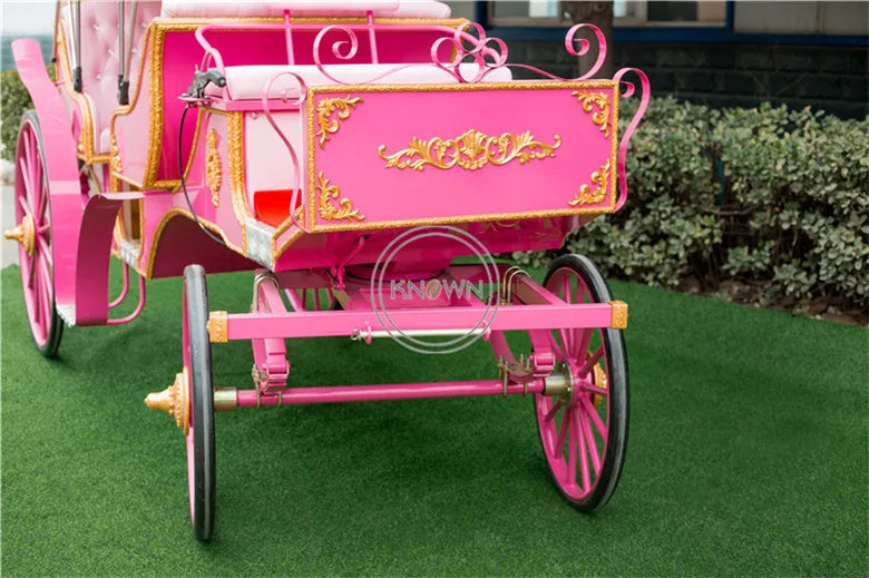 2022 Pink Color Sightseeing Carriage Europe Royal Wedding Horse Cart Luxury Exhibition Carriage for Sale