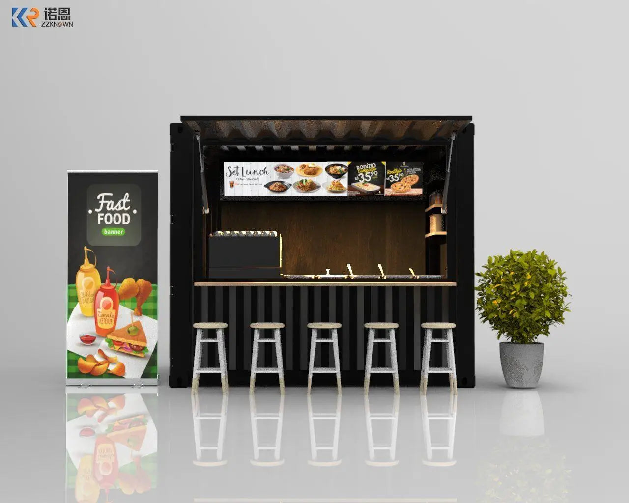 Shipping Container Cafe Bar Fast Food Kiosk With Coffee Machines