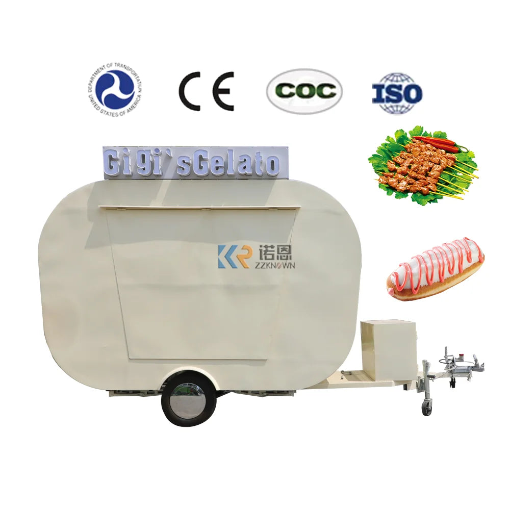 Carritos de café multifunción Remolque de comida Carrito de comida móvil Mini camión de comida de hielo Carro de catering de café rápido aprobado por CE DOT